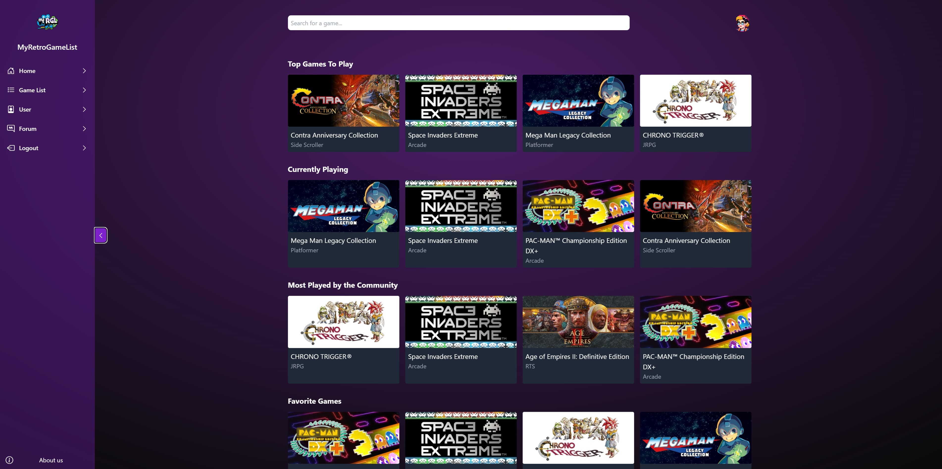 An image of the My RetroGameList project.